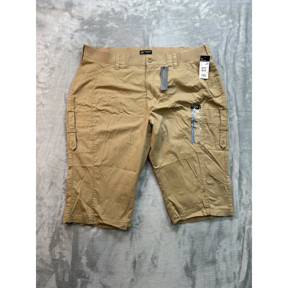 New Lee Womens Plus Sz 24W Med Flex-To-Go Relaxed Fit Capris Brown Stretch Beach